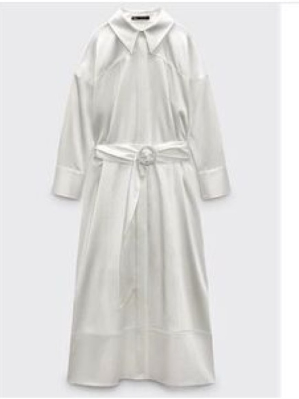 White Belted Silk Satin Maxi Dress
